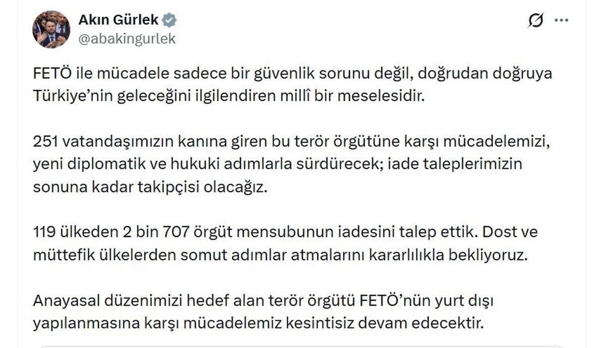 Adalet Bakanı Gürlek’ten FETÖ Mensuplarının İade Talepleri Hakkında Açıklama